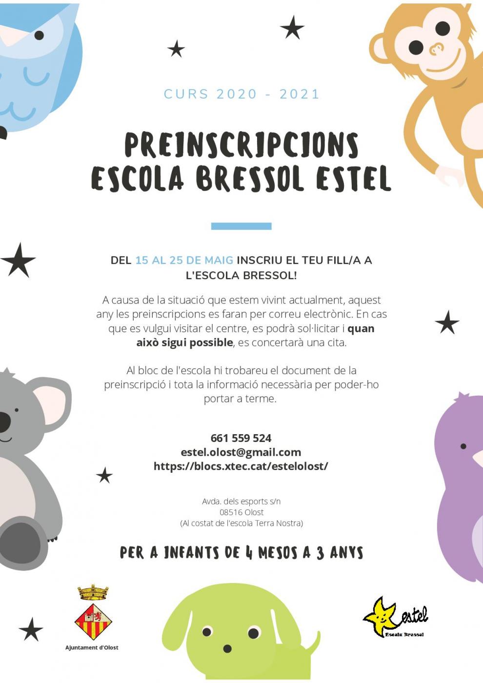 Preinscripció a l'Escola Bressol Estel per al curs 2020-2021